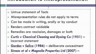 Misrepresentation Lecture 1 of 4 [upl. by Enirhtak]